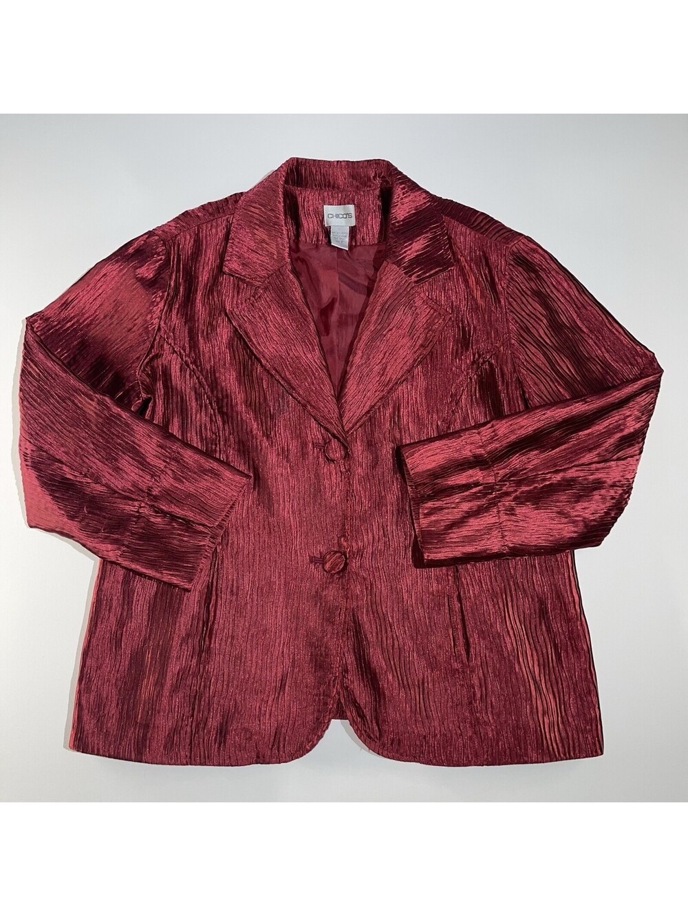 Chico's Crinkle Blazer Woman 2 (L) Jacket Textured Party Career Red Statement 12